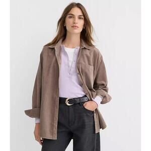 New Loft Corduroy Everyday Oversized Pocket Shirt in Perfect Taupe - Size XL